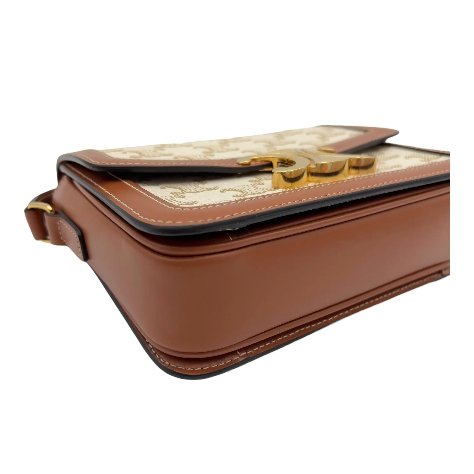 Triomphe Crossbody Bag Teen White in Coated Canvas, Gold hardware