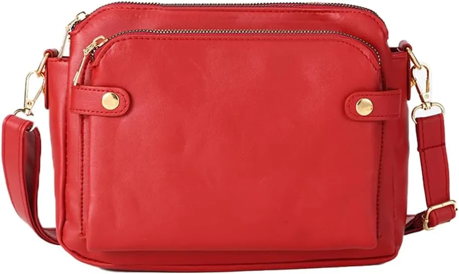 Triple Compartment Crossbody Bag with Built-In Wallet & Credit Card Slots, Multi-Functional PU Leather Purse for Women