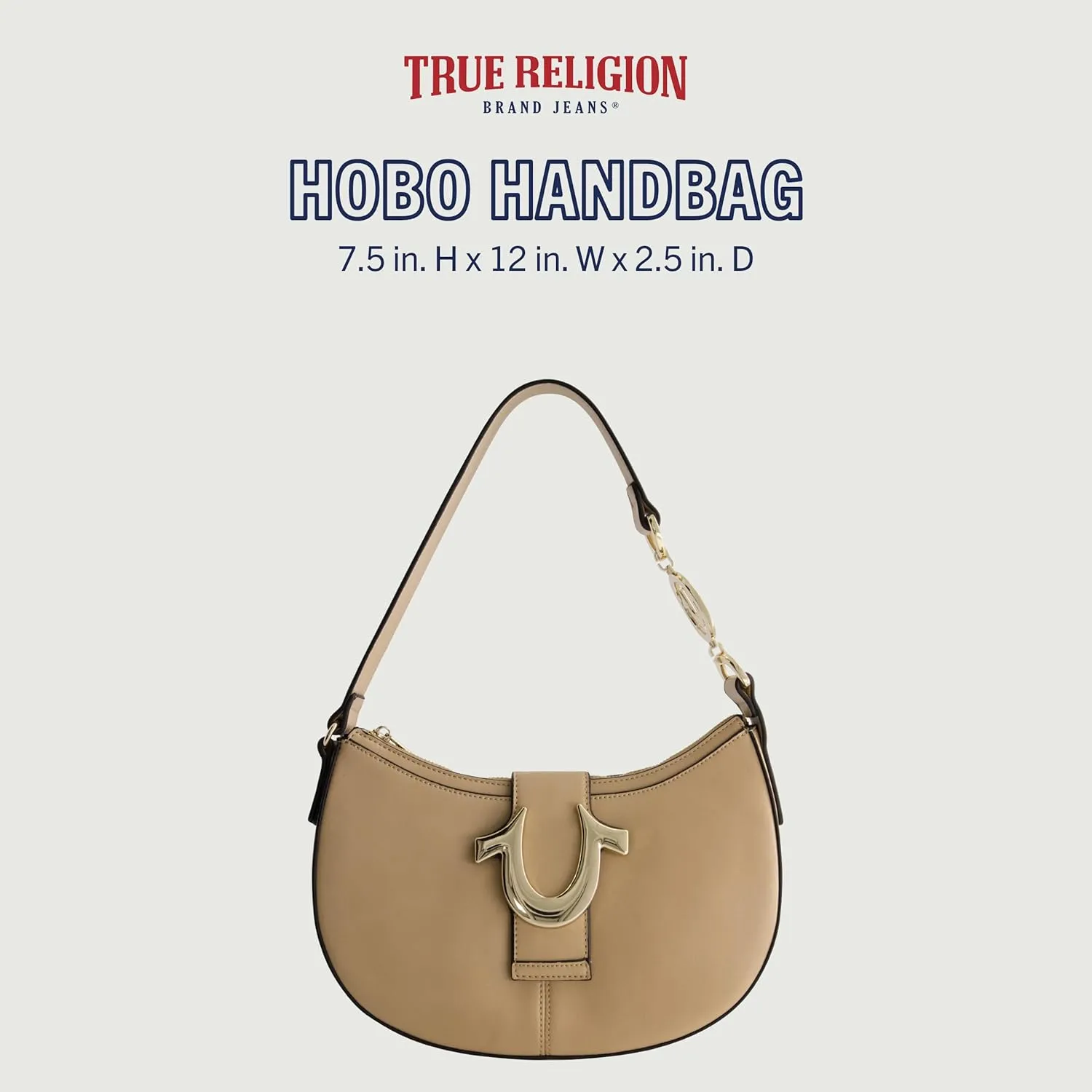 True Religion Women's Shoulder Bag Purse, Crescent Hobo Handbag with Horseshoe Strap
