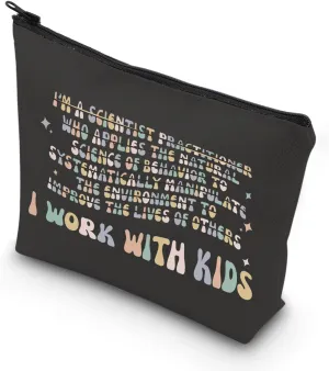 TSOTMO Applied Behavior Analysis Makeup Bag I Work With Kids Zipper Bag SPED Teacher Gift (WITH KIDS)