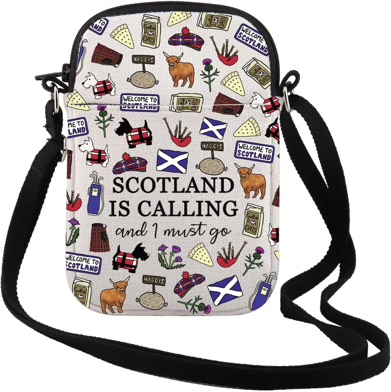 TSOTMO Scotland Gift Edinburgh Gift Scotland Is Calling And I Must Go Zipper Crossbody Bag Gift For Scottish