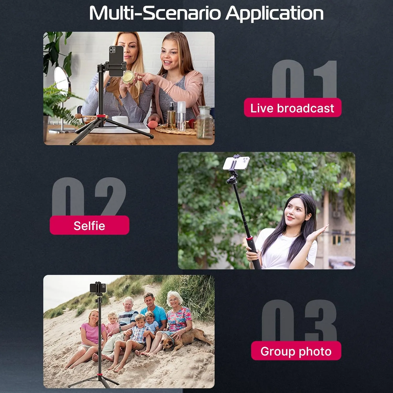 ULANZI MT-44 Extendable Phone Tripod, 59" Selfie Stick Vlog Stand with 2 in 1 Phone Clip, 360° Ball Head Camera-Tripod for iPhone Sony Canon Action Camera, Lightweight for Travel