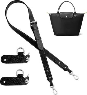 Upgraded Leather Purse Strap Replacement Compatible with Longchamp S M L Bag, Anti-Slip Leather Shoulder Strap Bag Conversion Kit Adjustable for Most Bag Pouch Women (Black, L)