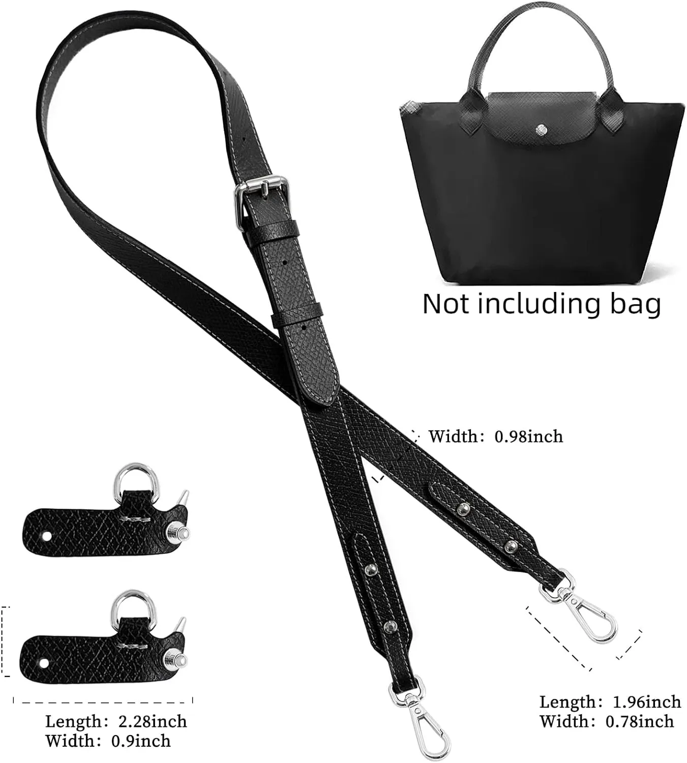 Upgraded Leather Purse Strap Replacement Compatible with Longchamp S M L Bag, Anti-Slip Leather Shoulder Strap Bag Conversion Kit Adjustable for Most Bag Pouch Women (Black, L)