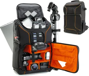 USA Gear Camera Backpack for Photographers DSLR/SLR/Mirrorless Photography Camera Bag with Laptop Compartment, Waterproof Rain Cover & Tripod Holder, Compatible with Canon/Nikon/Sony (Orange)