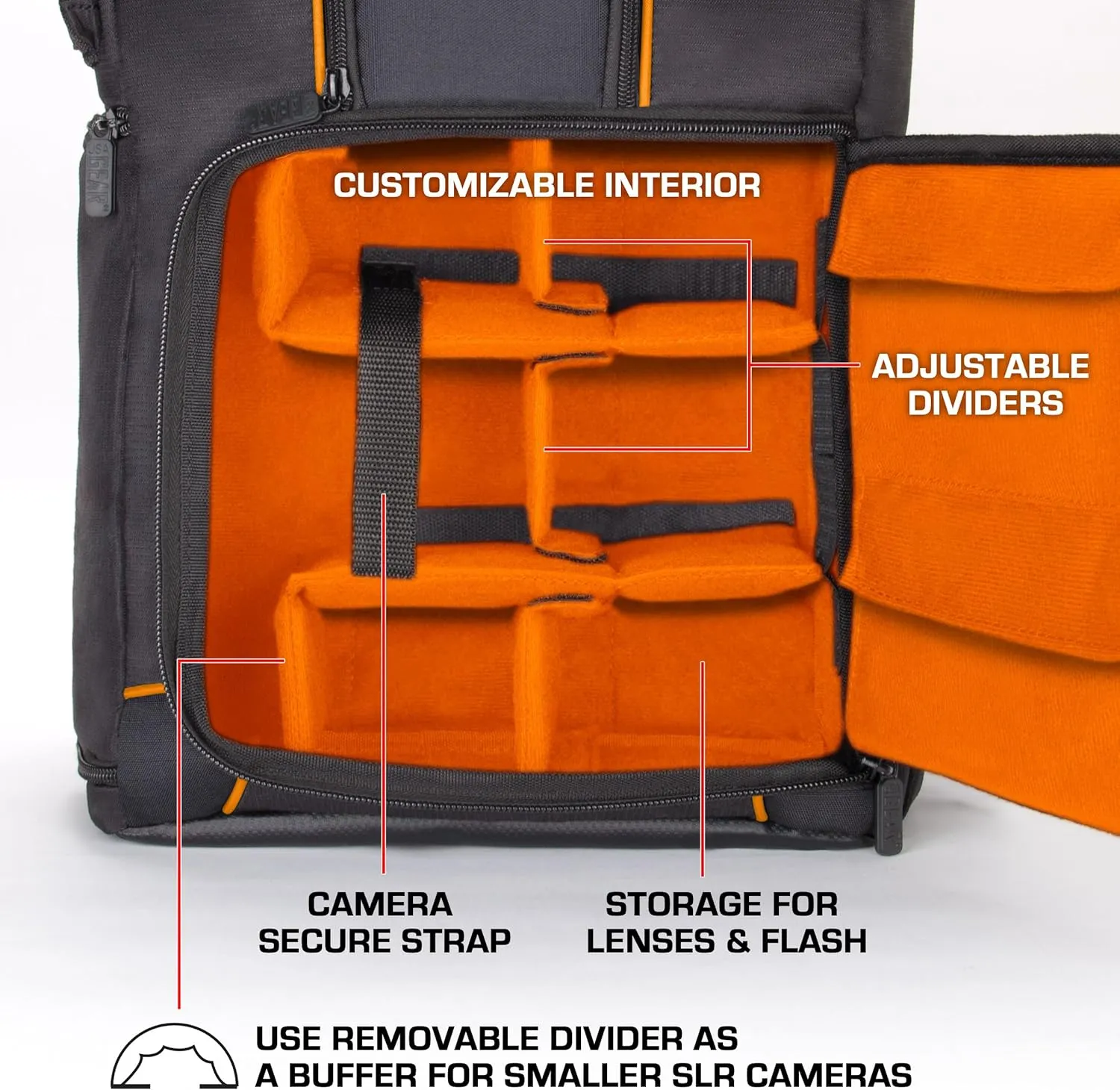 USA Gear Camera Backpack for Photographers DSLR/SLR/Mirrorless Photography Camera Bag with Laptop Compartment, Waterproof Rain Cover & Tripod Holder, Compatible with Canon/Nikon/Sony (Orange)