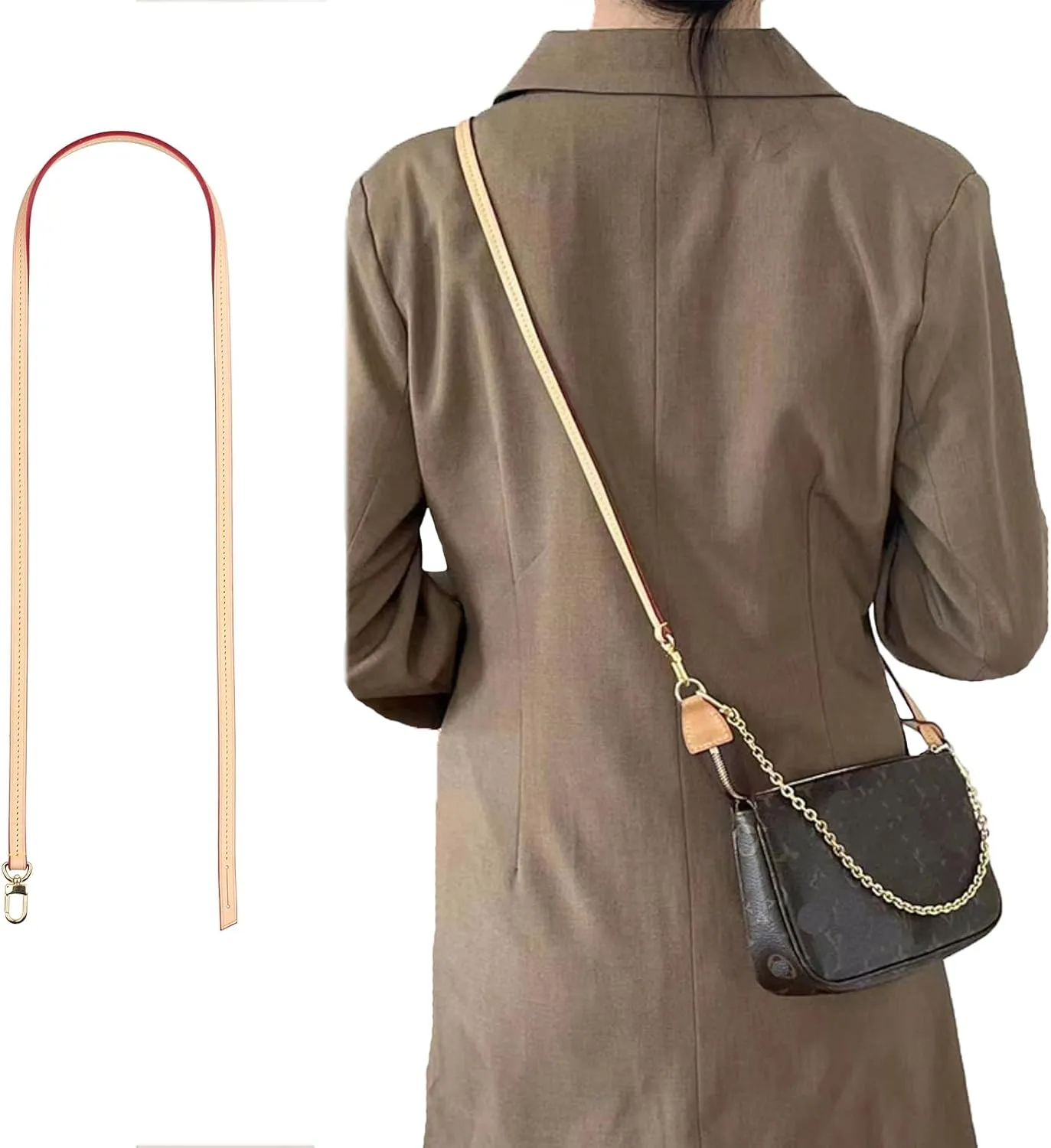 Vachetta Leather Strap Replacement Crossbody Handbag Shoulder Purse Strap for Speedy Bags(Width:0.39in,Length:41in,Single Buckle)