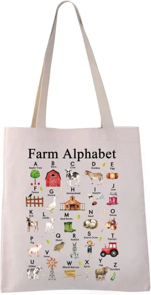 VAMSII Farm Alphabet Tote Bag Funny Farmer Gifts Farm Life Gifts Farm Themed Gifts Canvas Bag Farm Owner Gift Storage Bag