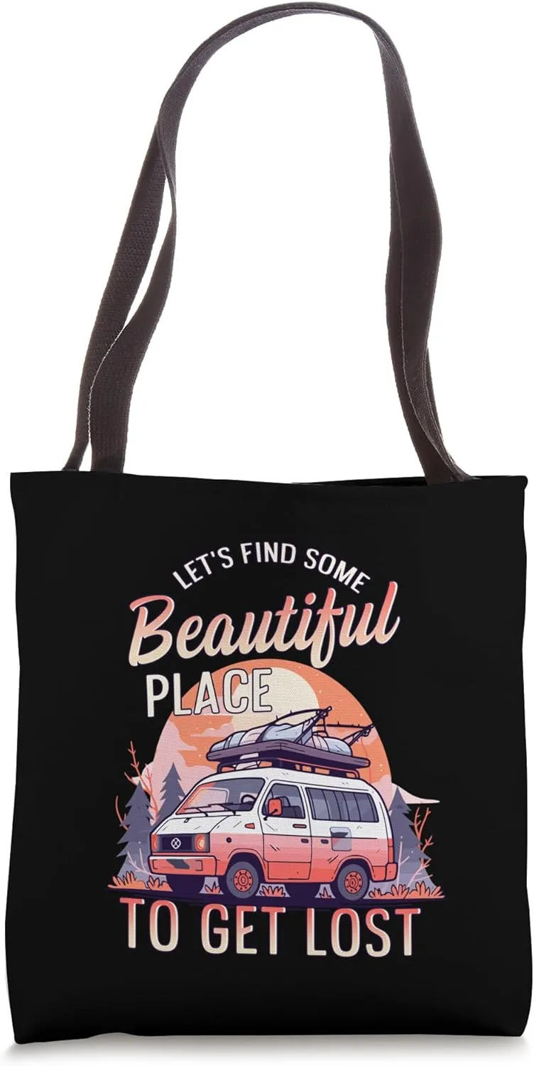 Van Camper Rooftop Camping Hiking Nature Outdoor Adventure Tote Bag