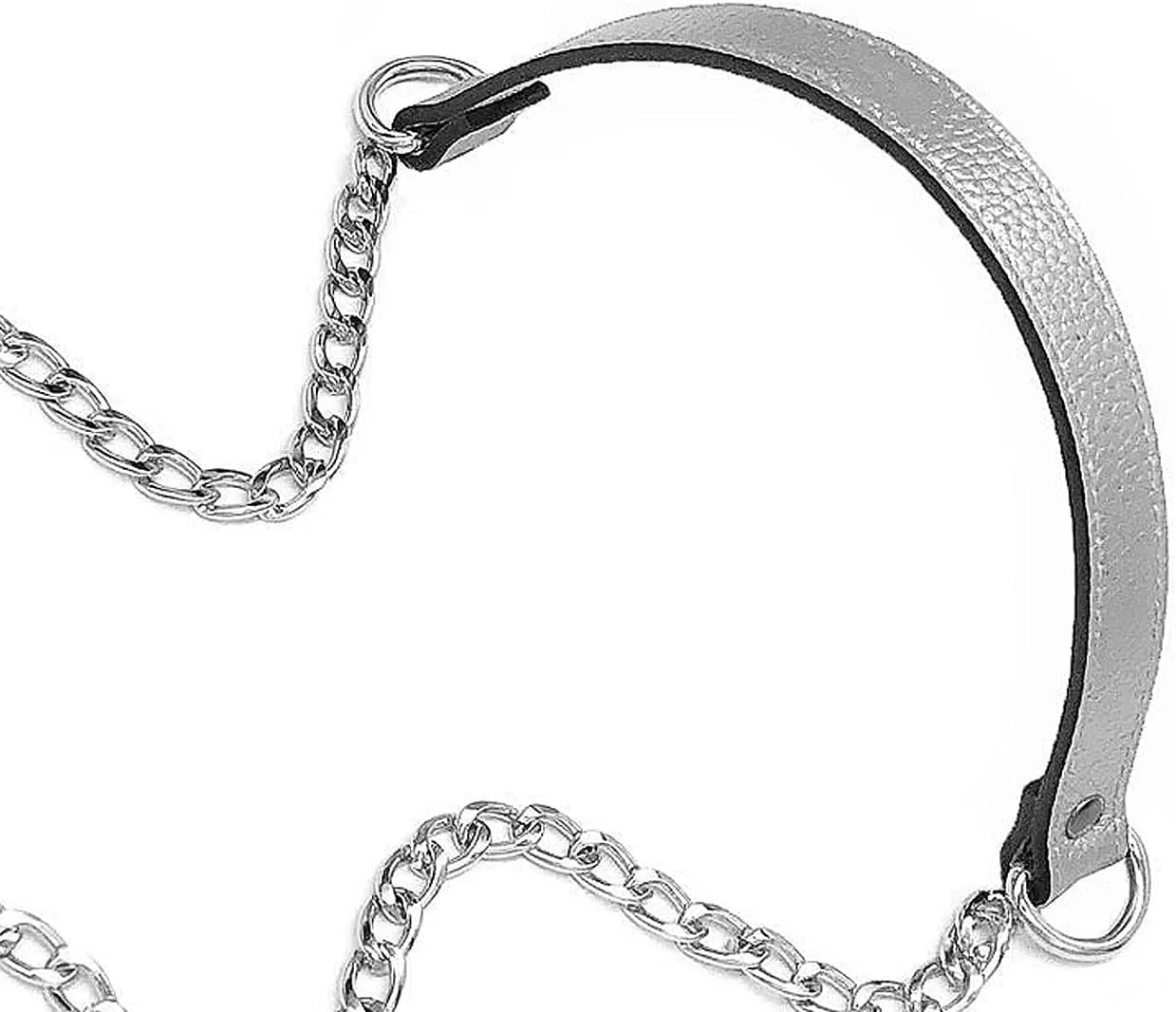 VanEnjoy Replacement Chain & Genuine Leather Shoulder Strap (Silver-Silver Metal)