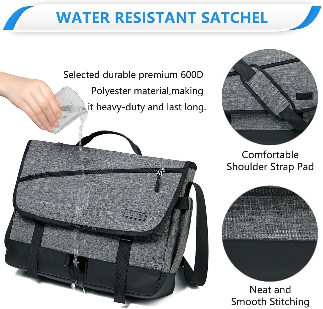VASCHY Messenger Bag for Men, Fashion Laptop Satchel Crossbody Shoulder Side Bag for Men and Women for Work,Business