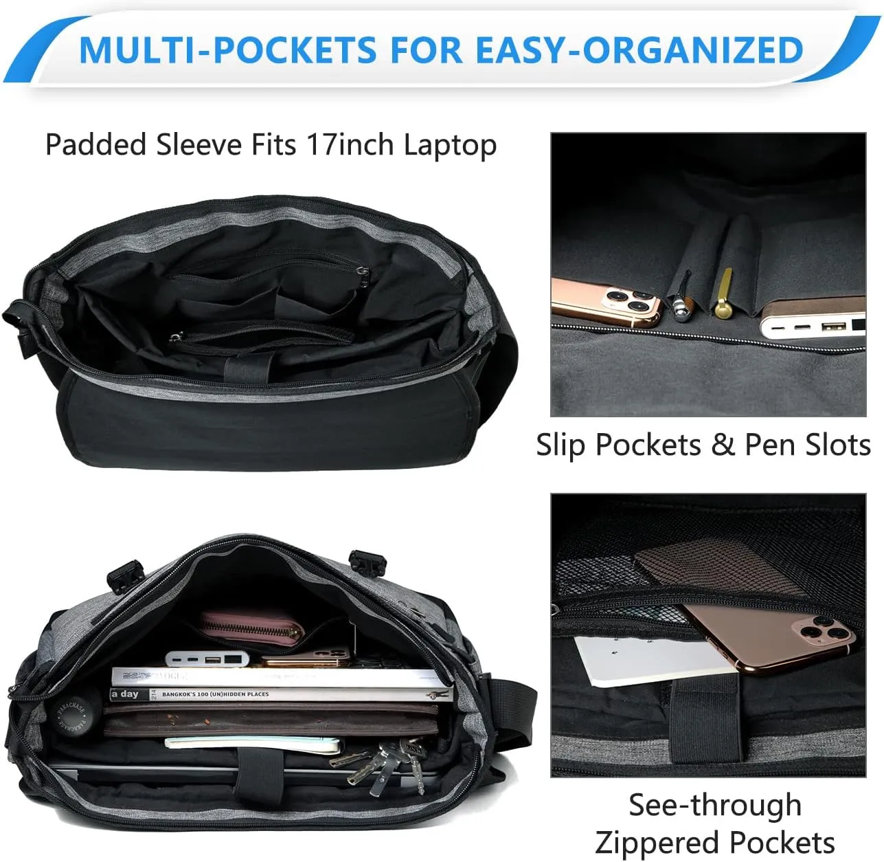 VASCHY Messenger Bag for Men, Fashion Laptop Satchel Crossbody Shoulder Side Bag for Men and Women for Work,Business