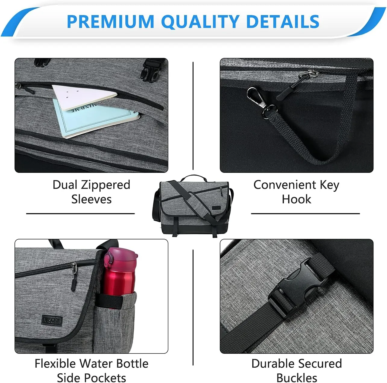VASCHY Messenger Bag for Men, Fashion Laptop Satchel Crossbody Shoulder Side Bag for Men and Women for Work,Business