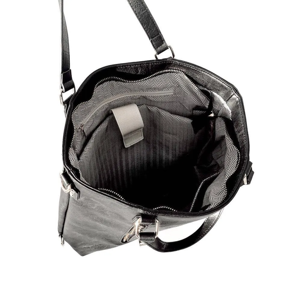 Vegan Leather Backpack & Crossbody Tote Bag: Black
