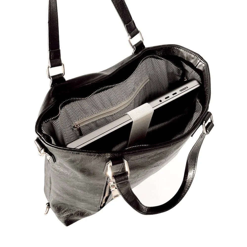 Vegan Leather Backpack & Crossbody Tote Bag: Black