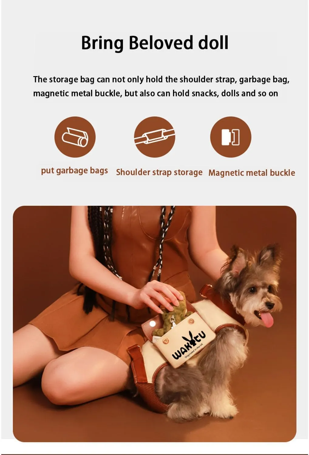 Vest-Style Leash with Single Shoulder Strap for Small Dogs. Outdoor Horizontal Dog Walking Bag. Pet Carrier for Going Out. (Medium)