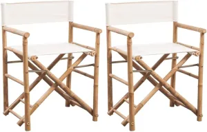 vidaXL Folding Director's Chairs, Set of 2, Bamboo Frame with White Canvas, Indoor/Outdoor Portable Seating for Garden, Patio, Living Room