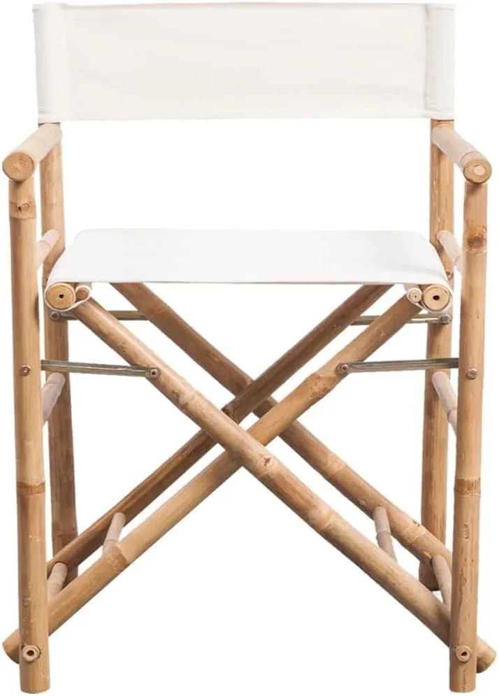 vidaXL Folding Director's Chairs, Set of 2, Bamboo Frame with White Canvas, Indoor/Outdoor Portable Seating for Garden, Patio, Living Room