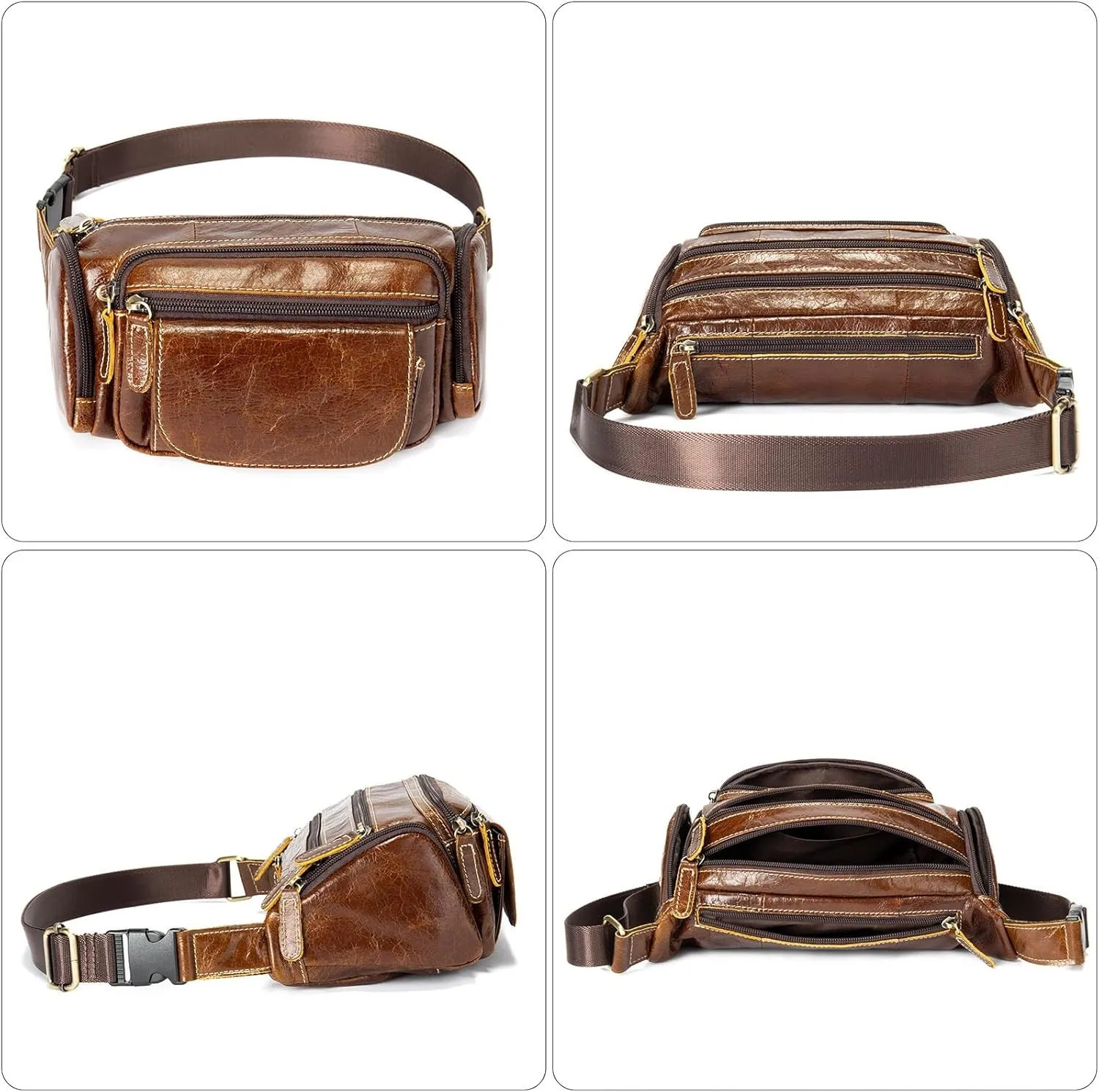 Vintage Large Capacity Outdoor Waist Pack First Layer Men's Waist Pack Crossbody Bag Shoulder
