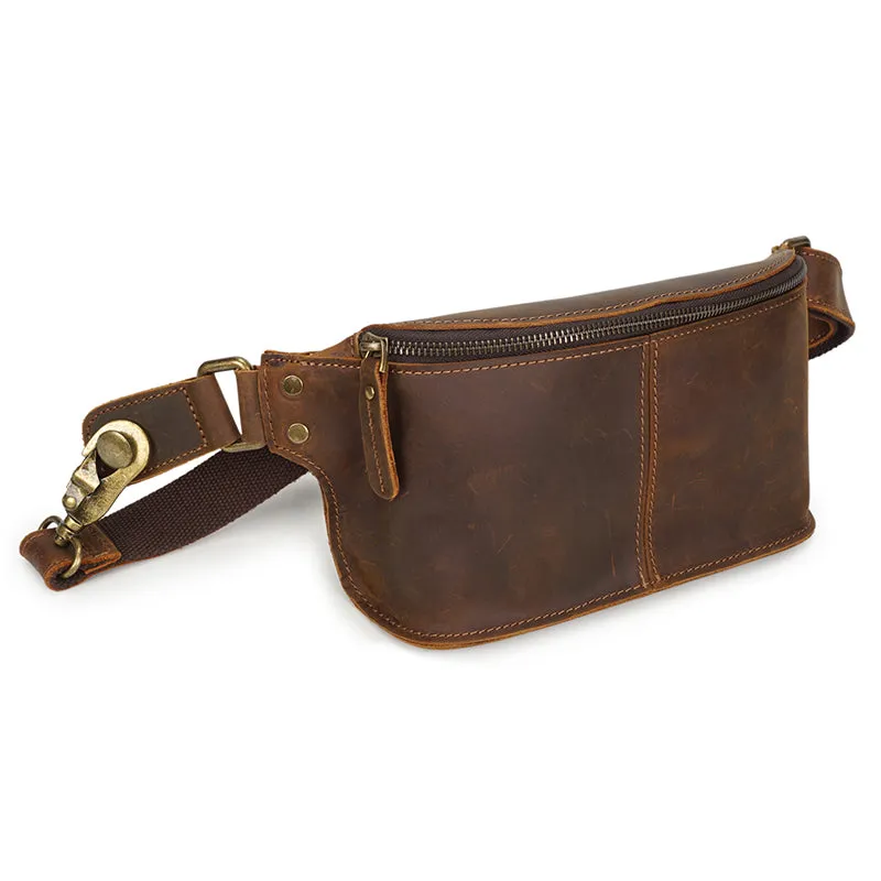 Vintage Leather Crossbody Waist Bag for Outdoor Adventures