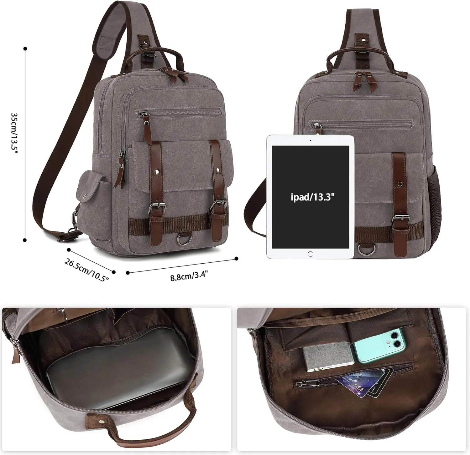 Vintage Messenger Bag, Canvas Backpack for Travel, Men's Shoulder Bag, Dual-use Bag for Hand Carry and Crossbody Carry