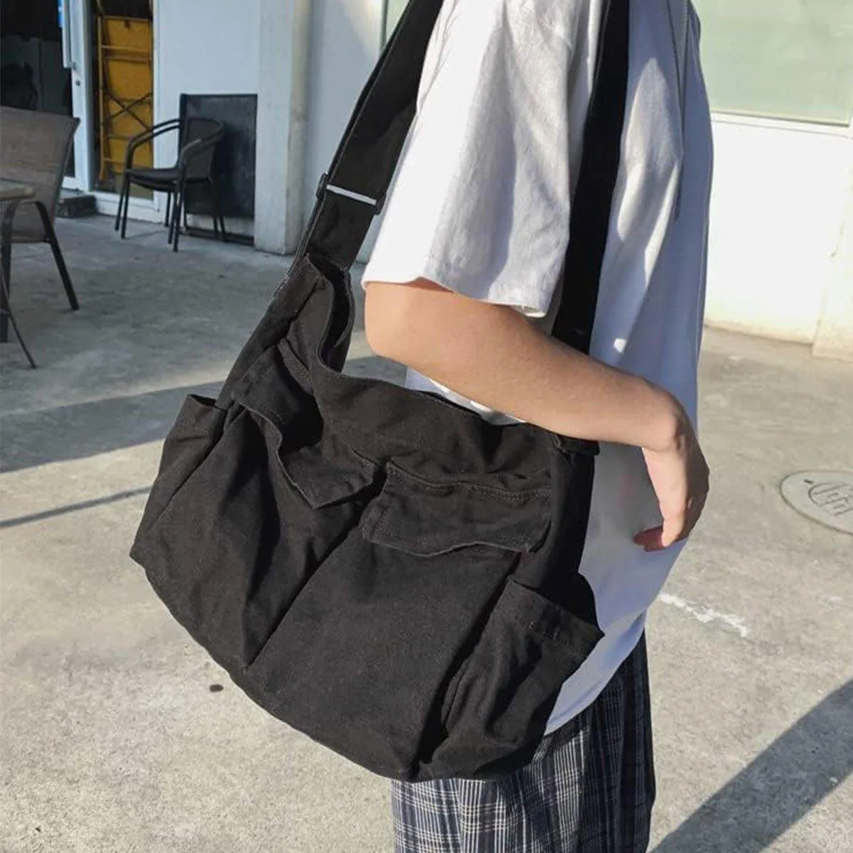 Vintage Tooling Style Large Capacity Canvas Shoulder Crossbody Bag Casual