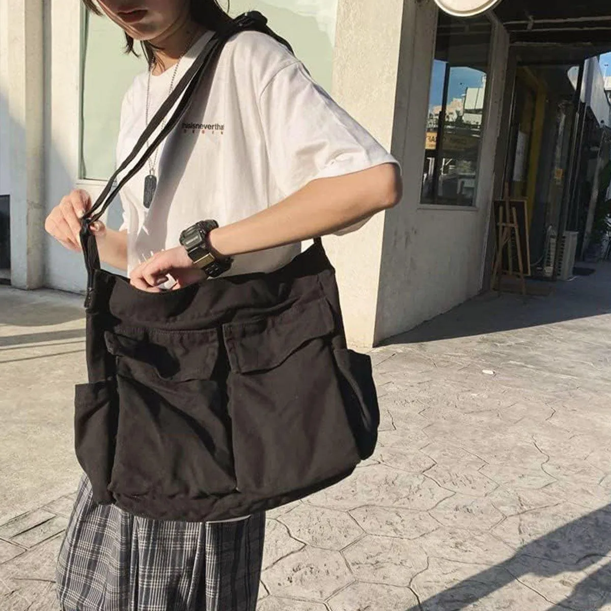 Vintage Tooling Style Large Capacity Canvas Shoulder Crossbody Bag Casual