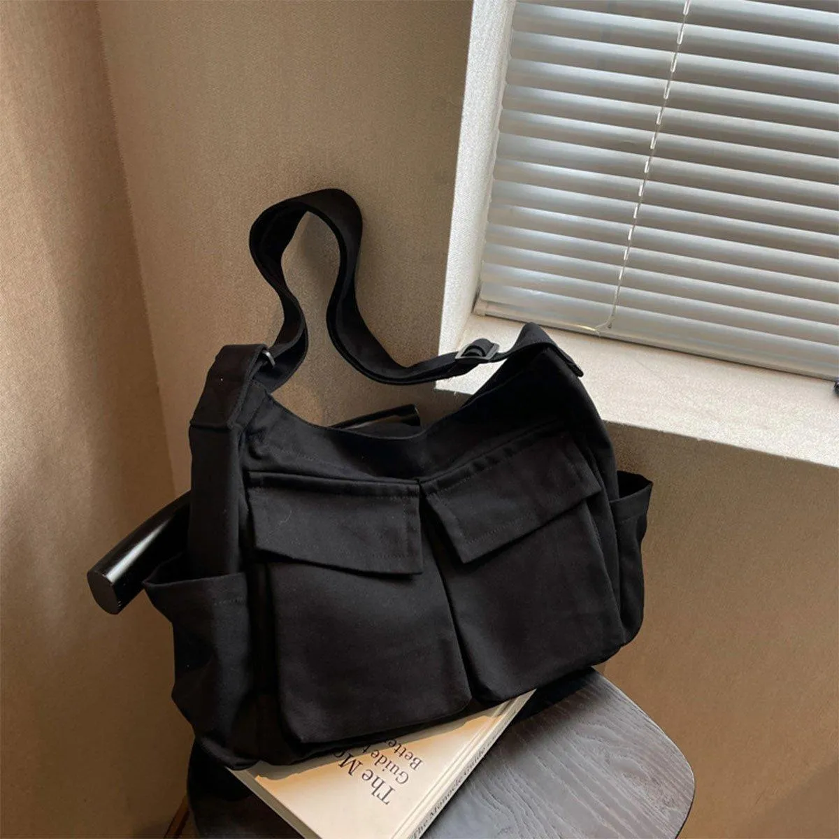 Vintage Tooling Style Large Capacity Canvas Shoulder Crossbody Bag Casual