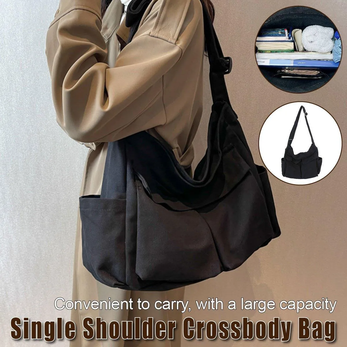 Vintage Tooling Style Large Capacity Canvas Shoulder Crossbody Bag Casual