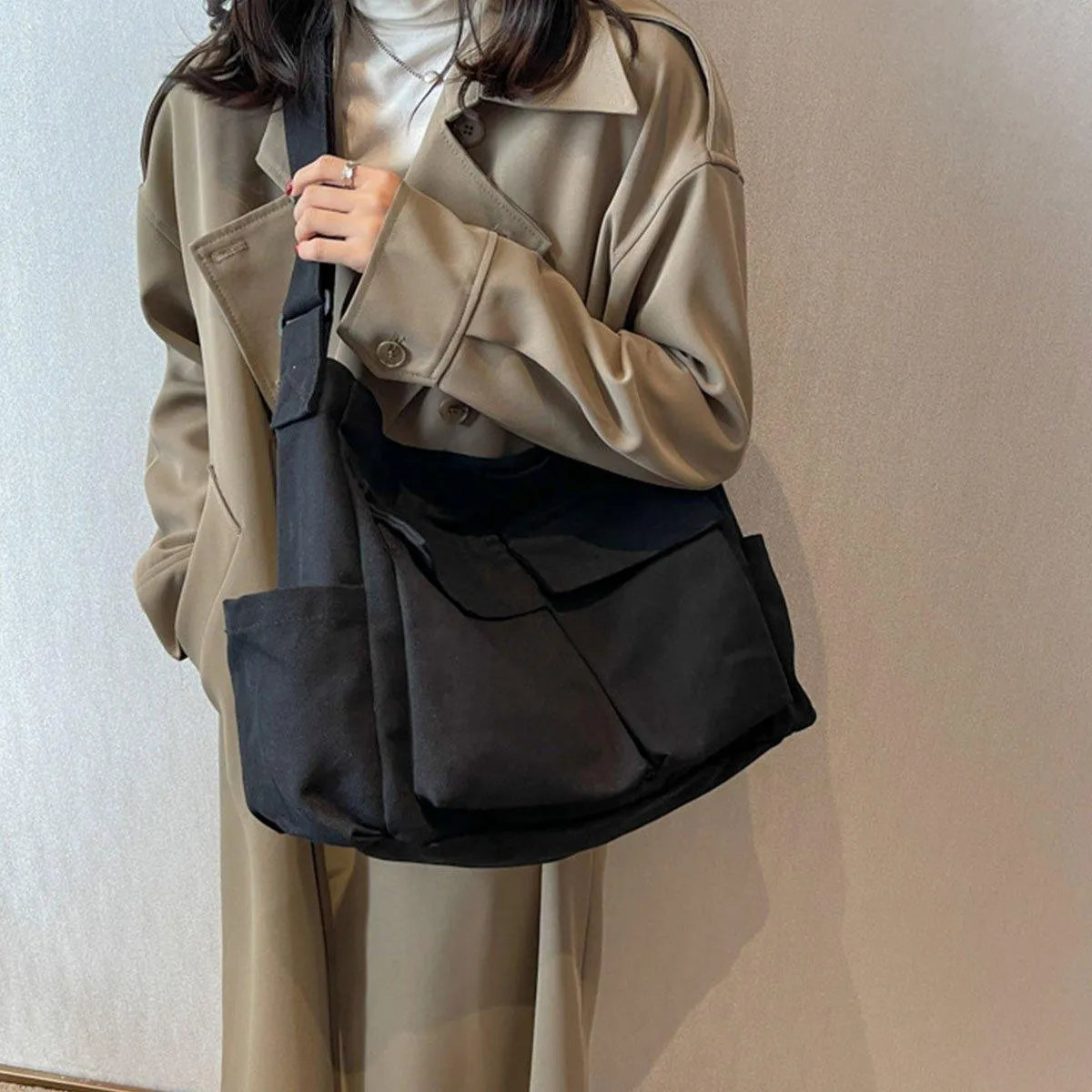 Vintage Tooling Style Large Capacity Canvas Shoulder Crossbody Bag Casual