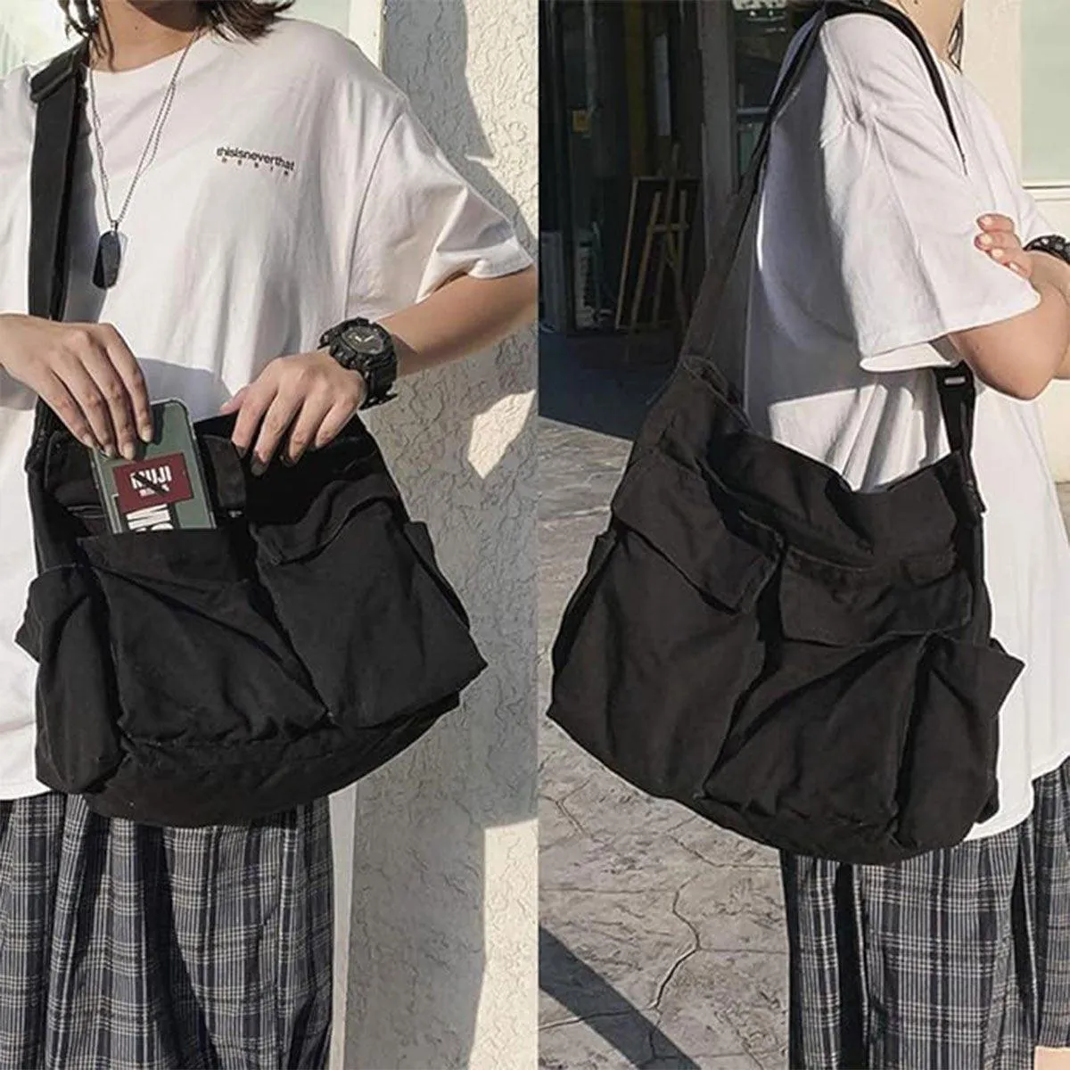 Vintage Tooling Style Large Capacity Canvas Shoulder Crossbody Bag Casual