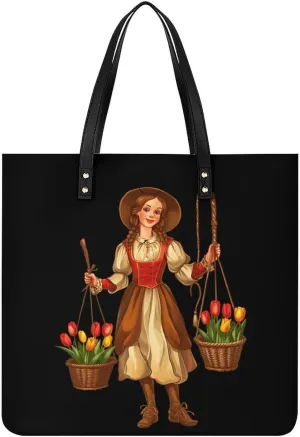 Vintage Traditional National Costume Doll Top Handle Satchel Handbags PU Leather Tote Bags Shoulder Bags for Women