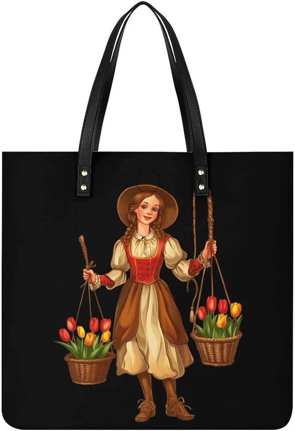 Vintage Traditional National Costume Doll Top Handle Satchel Handbags PU Leather Tote Bags Shoulder Bags for Women