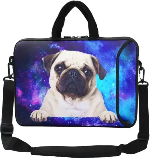 Violet Mist 11 11.6 12 13 Inch Laptop Shoulder Bag Carrying Case Laptop Sleeve Computer Messenger Bag Neoprene Waterproof Protective Tablet Handbag Handle Shoulder Strap, Galaxy Pug