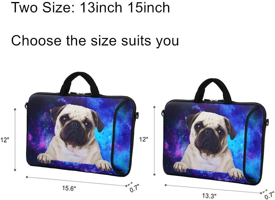 Violet Mist 11 11.6 12 13 Inch Laptop Shoulder Bag Carrying Case Laptop Sleeve Computer Messenger Bag Neoprene Waterproof Protective Tablet Handbag Handle Shoulder Strap, Galaxy Pug