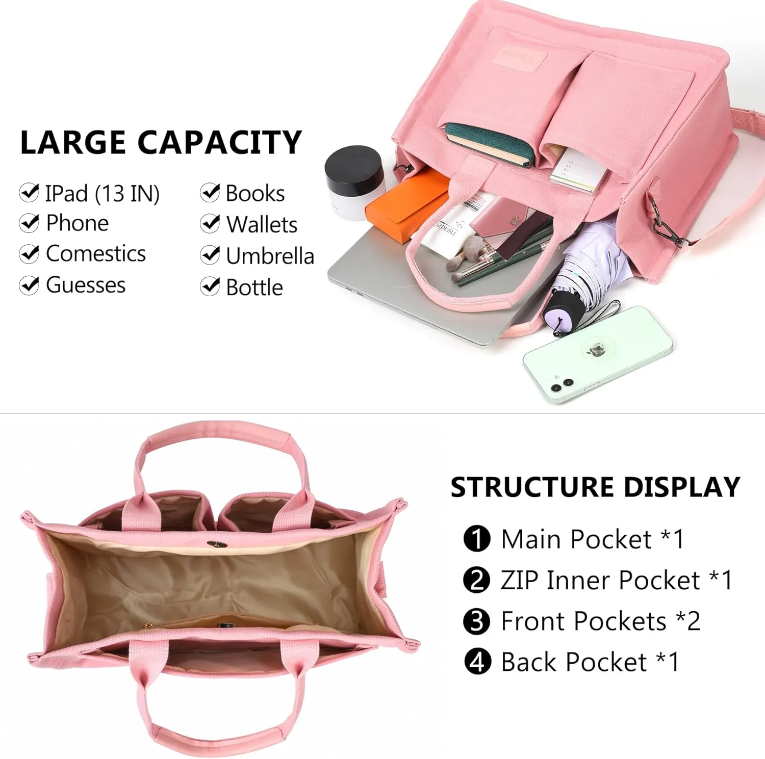 VODIU Canvas Tote Bag for Women,Laptop Bag Work Tote Bag Women Crossbody Purse Handbag Shoulder Travel Messenger Gym Tote
