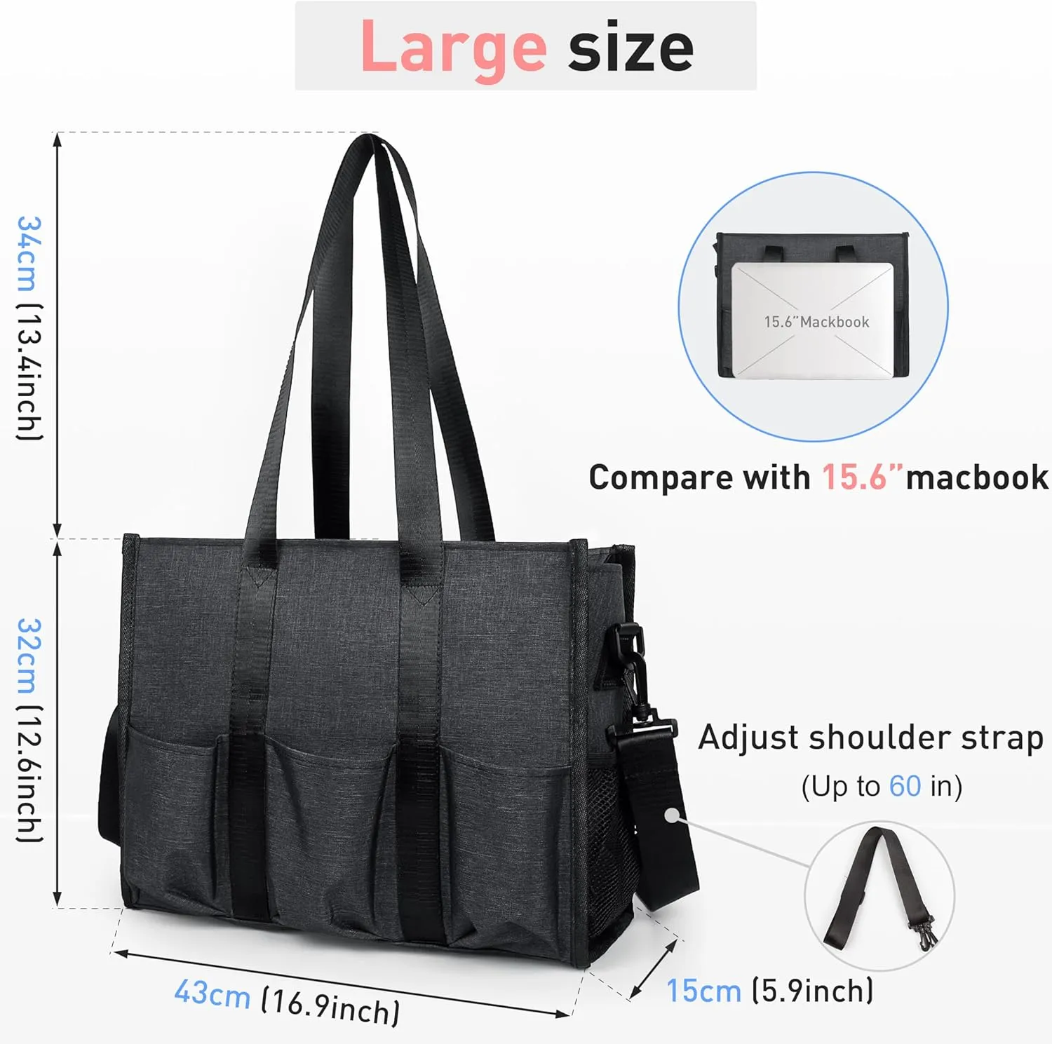 VOLGANIK ROCK Tote Bag with Compartments, Large Multi Pockets Tote Bag for Women & Men Work Tote Bags with Zipper