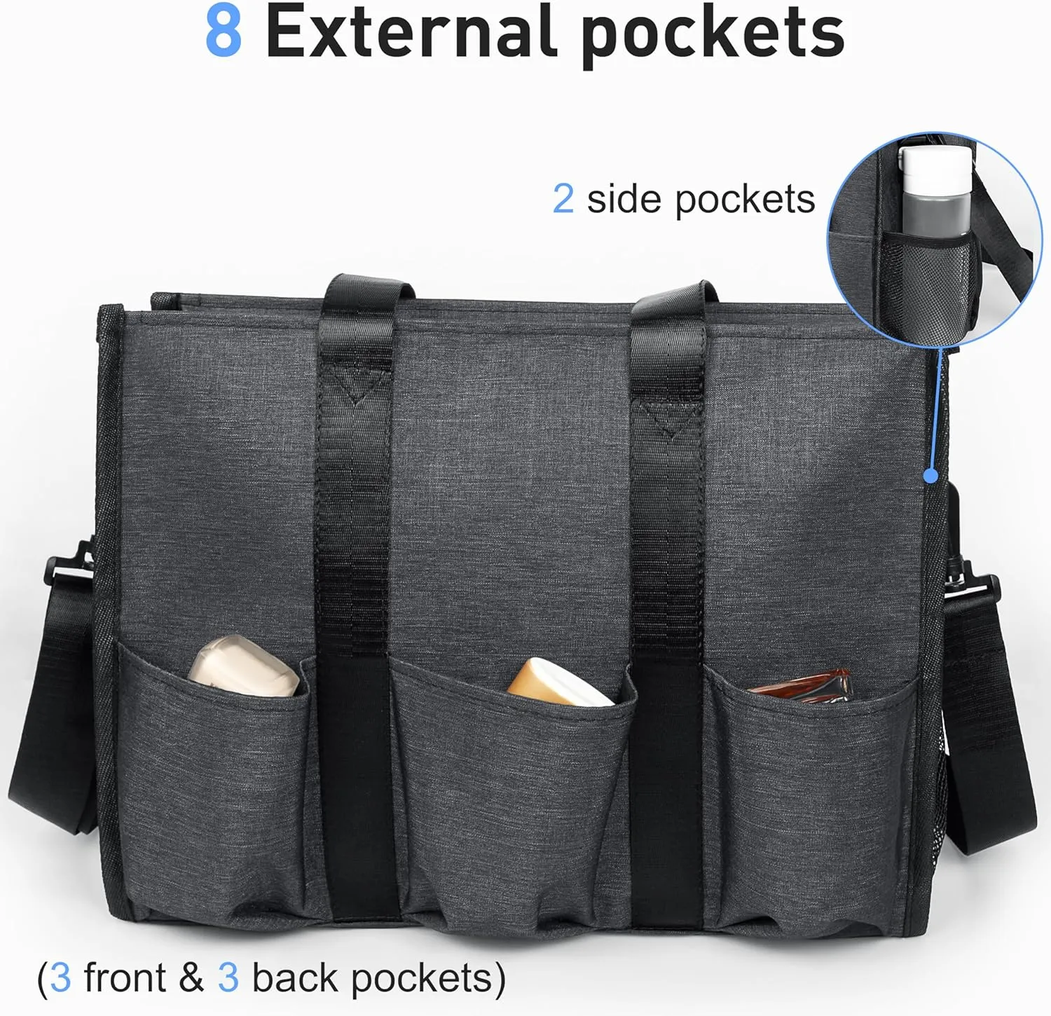 VOLGANIK ROCK Tote Bag with Compartments, Large Multi Pockets Tote Bag for Women & Men Work Tote Bags with Zipper