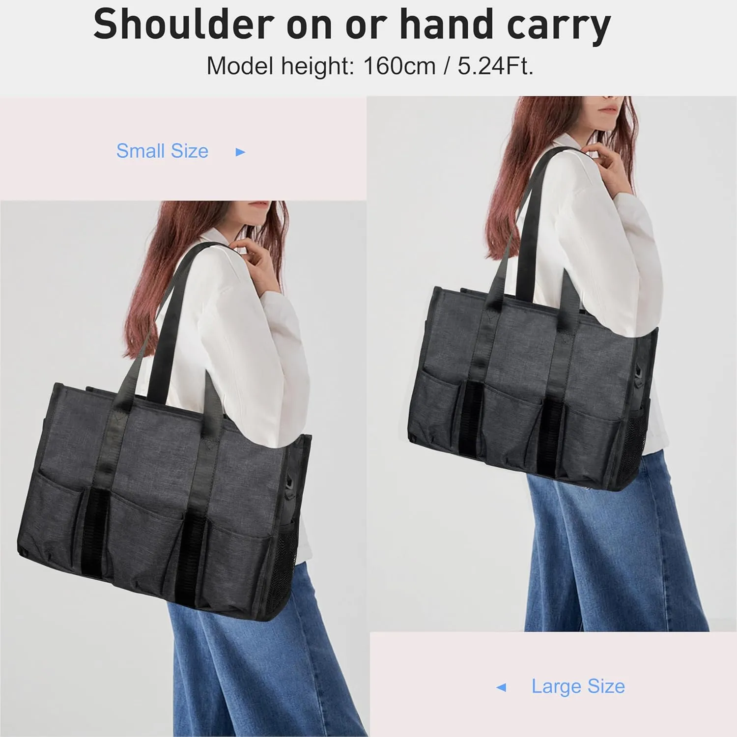 VOLGANIK ROCK Tote Bag with Compartments, Large Multi Pockets Tote Bag for Women & Men Work Tote Bags with Zipper