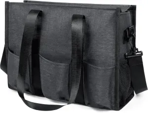 VOLGANIK ROCK Tote Bag with Compartments, Large Multi Pockets Tote Bag for Women & Men Work Tote Bags with Zipper