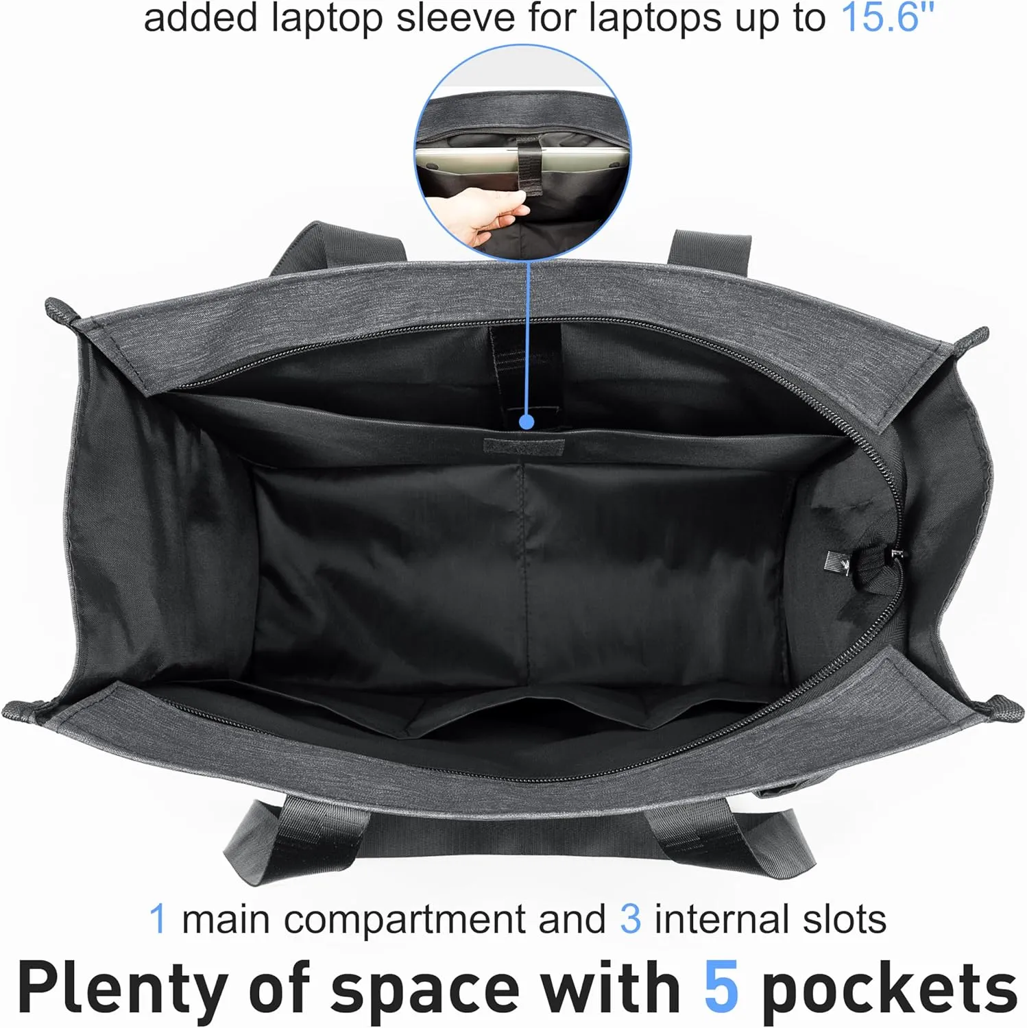 VOLGANIK ROCK Tote Bag with Compartments, Large Multi Pockets Tote Bag for Women & Men Work Tote Bags with Zipper