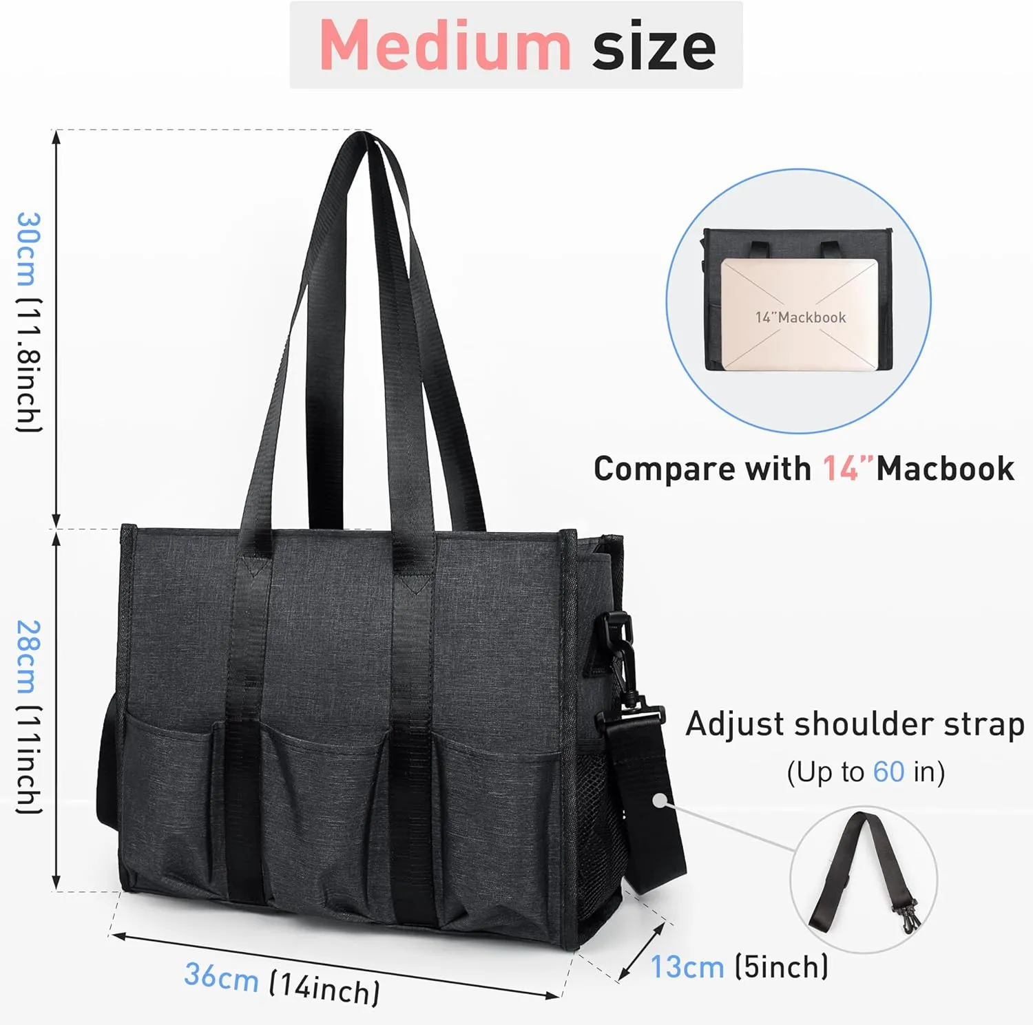 VOLGANIK ROCK Tote Bag with Compartments, Large Multi Pockets Tote Bag for Women & Men Work Tote Bags with Zipper