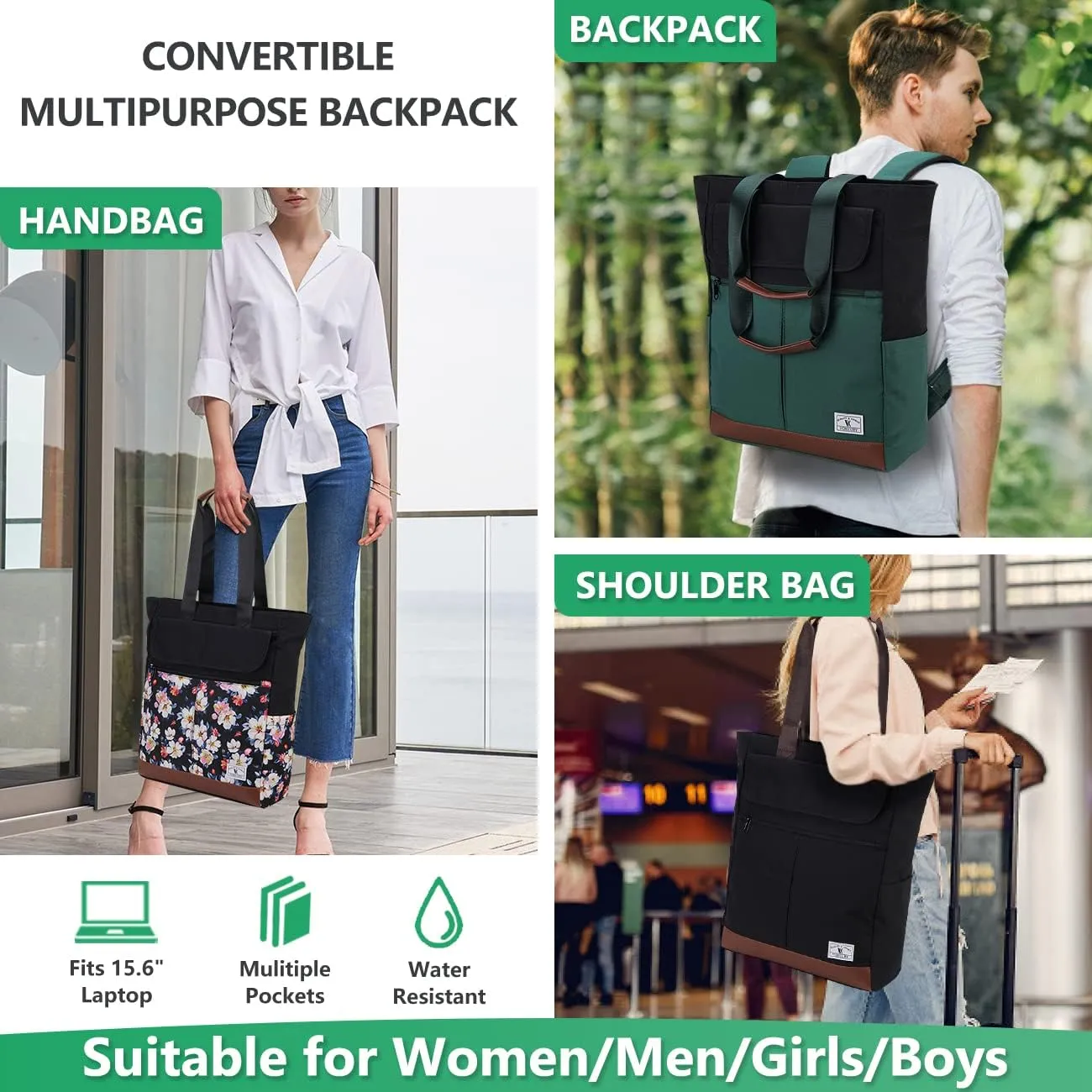 VX VONXURY Backpack for Women, 15.6 Inch Laptop Bag Water Resistant Convertible Backpack Purse for Work Travel