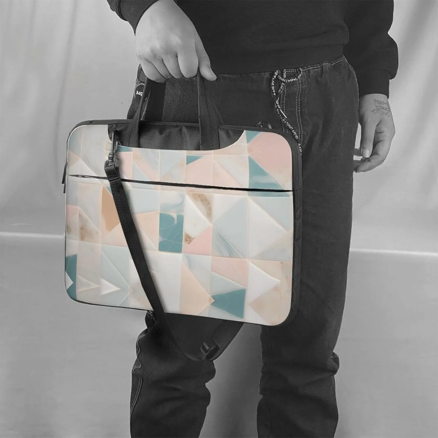Water Mills Of Marble Texture Picture Oxford Cloth Shoulder Laptop Bag Stylish And Protective Shockproof Soft Lining