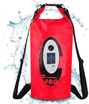 Waterproof 20L Dry Bags with Wireless Speaker Backpack for Fishing Hiking Floating,Solar Dry Storage Bag Built-in 2000mAh Battery and 5 Lighting Modes for Camping (Red)