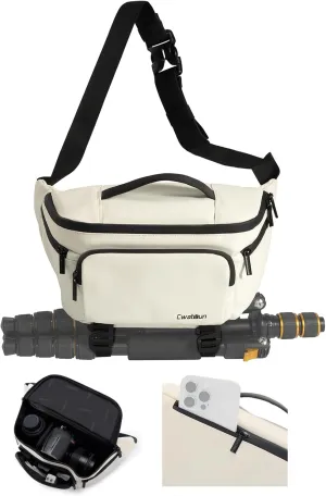 Waterproof Camera Waist Bag - Portable Fanny Pack, Compact Camera Case with Tripod Holder, Daily Crossbody Bag for Canon Nikon Sony DSLR/SLR/Mirrorless Camera, Can accommodate 1 Camera 2 Lens, White