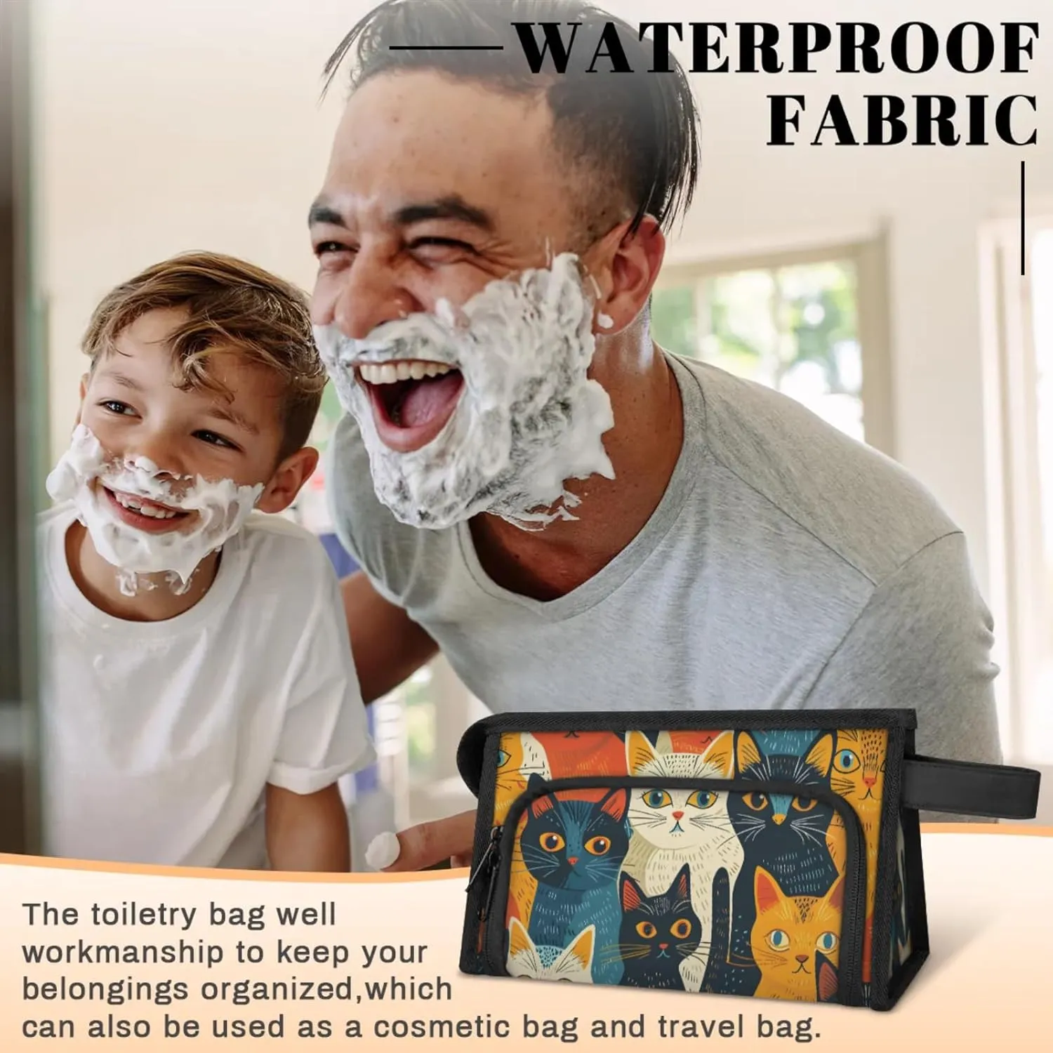 Waterproof Cosmetic Bags for Women Cat Cartoon Makeup Organizer Toiletry Bag with Zipper Pockets, Travel Makeup Bag for Business, Beach & Gym