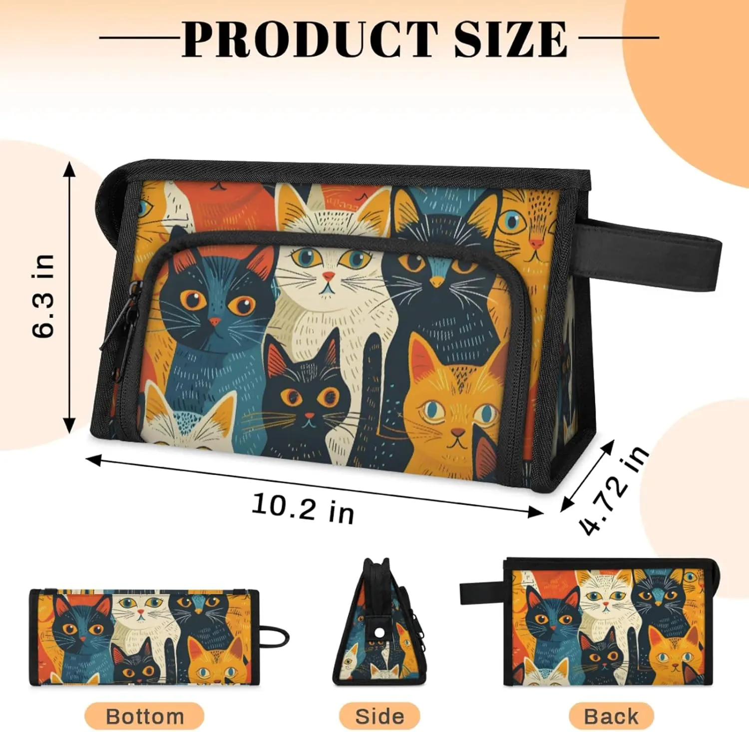 Waterproof Cosmetic Bags for Women Cat Cartoon Makeup Organizer Toiletry Bag with Zipper Pockets, Travel Makeup Bag for Business, Beach & Gym