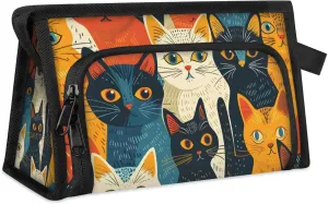 Waterproof Cosmetic Bags for Women Cat Cartoon Makeup Organizer Toiletry Bag with Zipper Pockets, Travel Makeup Bag for Business, Beach & Gym
