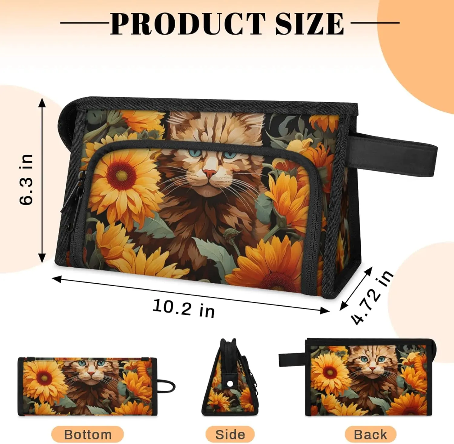Waterproof Cosmetic Bags for Women Cat Flowers Makeup Organizer Toiletry Bag with Zipper Pockets, Travel Makeup Bag for Business, Beach & Gym